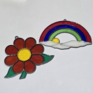 Metal Sun Catcher Catchers Ornaments Rainbow & Flower Vintage Set Of 2